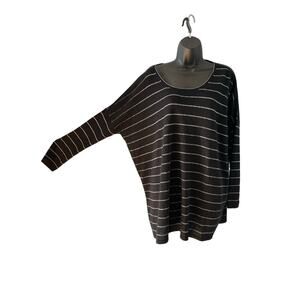 J Jill  Black Silver Sparkle Metallic Stripe Wool oversized  Sweater M nwt